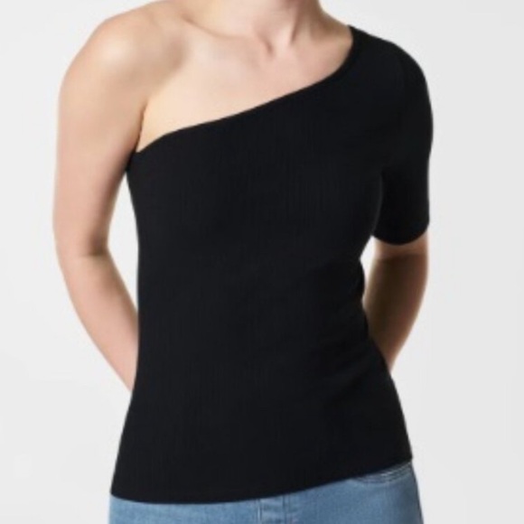 Spanx NWT Ribbed Black One-Shoulder Top Size XS - Picture 1 of 6
